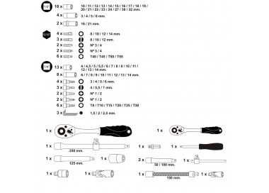 Juego Completo Llaves Vaso, kit 94 Piezas, 1/4"-1/2", Acero Vanadio, Con Maletin