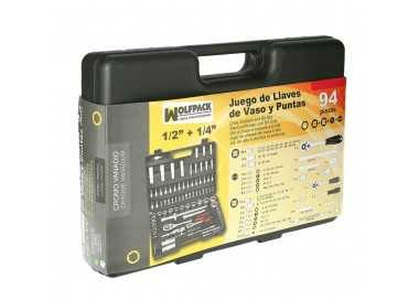 Juego Completo Llaves Vaso, kit 94 Piezas, 1/4"-1/2", Acero Vanadio, Con Maletin