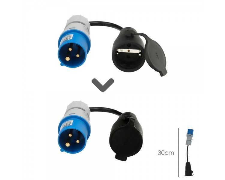 Adaptador de clavija CEE a Schuko, 2 polos + Tierra. Max. 16A. 230V