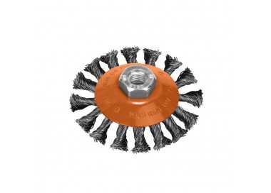 Cepillo Oblicuo Con Alambre De Acero Trenazdo Rosca M14, Ø 100 mm. Alambre de Ø 0,30 mm.