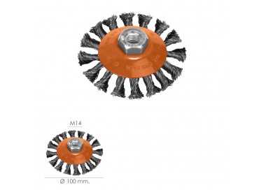 Cepillo Oblicuo Con Alambre De Acero Trenazdo Rosca M14, Ø 100 mm. Alambre de Ø 0,30 mm.