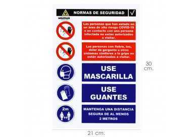 Cartel Combinado Aviso Normas Seguridad 30x21cm.