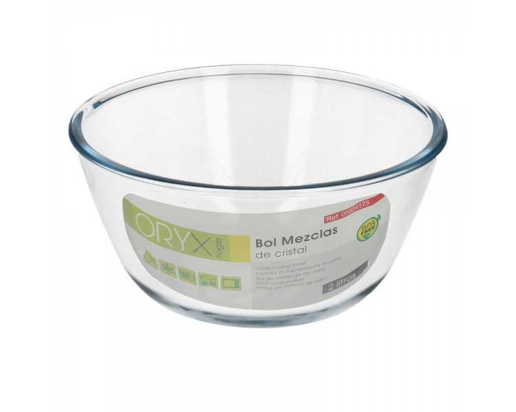Bol De Cristal, Ideal Para Mezclas. 2.0 Litros. Libre BPA, Cristal De Borosilicato.Ensaladas, Postres, Cocina, Resposteria
