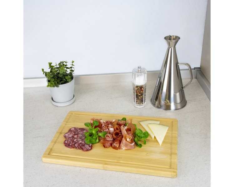 Tabla Cortar Cocina Fabricada En Madera De Bambu 100% Con Ranura 32x25,5 cm.Tabla Cortar,Carne Pescado,Verduras,Frutas,Alimentos