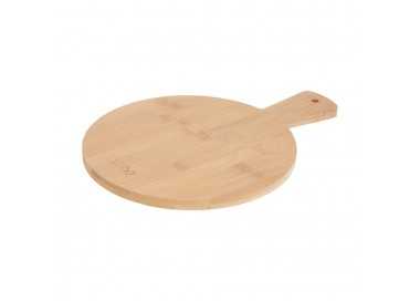 Tabla Cortar Cocina Redonda Hecha En Madera De Bambu 100% Con Mango Ø26x36 cm.Tabla Cortar,Carne Pescado,Verdura,Fruta,Alimentos