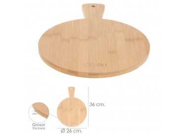Tabla Cortar Cocina Redonda Hecha En Madera De Bambu 100% Con Mango Ø26x36 cm.Tabla Cortar,Carne Pescado,Verdura,Fruta,Alimentos