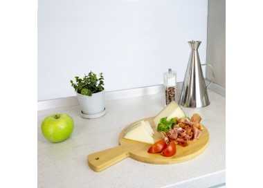 Tabla Cortar Cocina Redonda Hecha En Madera De Bambu 100% Con Mango Ø26x36 cm.Tabla Cortar,Carne Pescado,Verdura,Fruta,Alimentos