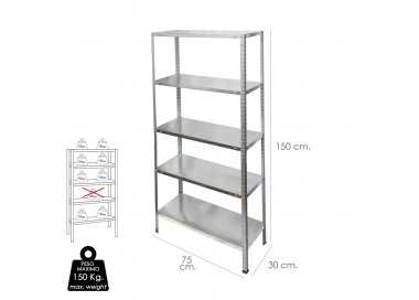 Estanteria Acero Galvanizado con 5 Baldas 150x75x30 cm. Baldas ajustables. Peso maximo 150 Kg.
