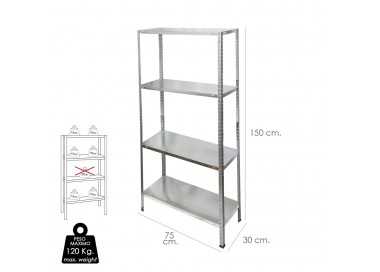 Estanteria Acero Galvanizado con 4 Baldas 150x75x30 cm. Baldas ajustables. Peso maximo 120 Kg.