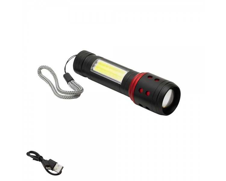 Linterna LED De Mano Metalica Bateria Recargable (1.200 mAh) Luz Frontal / Lateral Hasta 300 Lumenes 5 Watt. Con Función Zoom