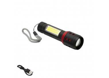 Linterna LED De Mano Metalica Bateria Recargable (1.200 mAh) Luz Frontal / Lateral Hasta 300 Lumenes 5 Watt. Con Función Zoom