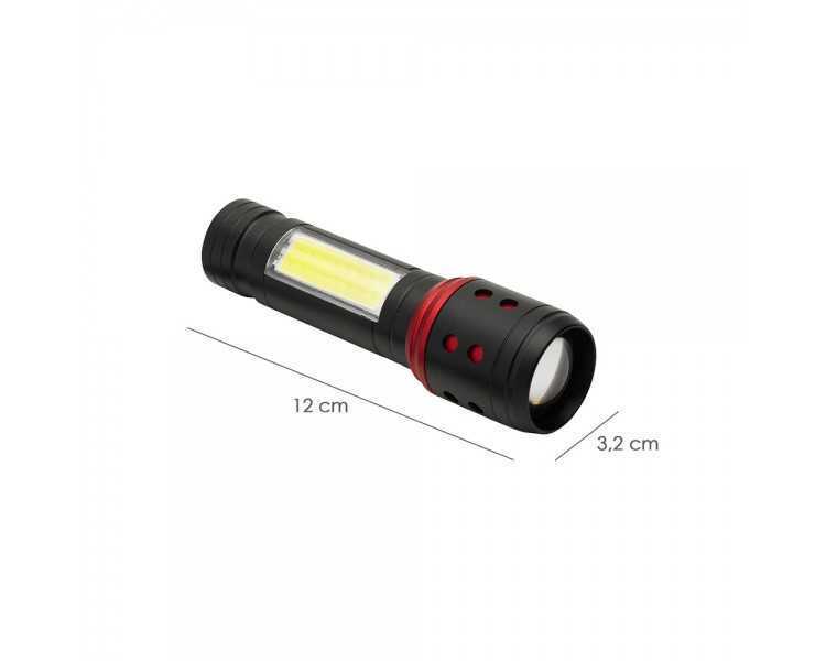 Linterna LED De Mano Metalica Bateria Recargable (1.200 mAh) Luz Frontal / Lateral Hasta 300 Lumenes 5 Watt. Con Función Zoom