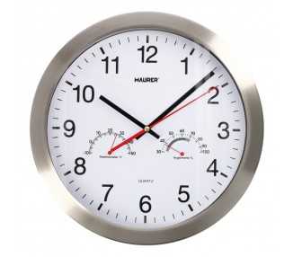 Reloj De Pared Ø 30 cm. Con Higrometro y Termometro. Frontal En Acero