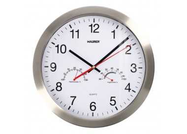 Reloj De Pared Ø 30 cm. Con Higrometro y Termometro. Frontal En Acero