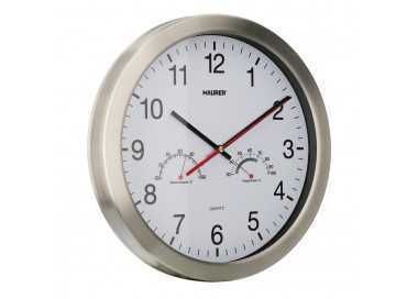 Reloj De Pared Ø 30 cm. Con Higrometro y Termometro. Frontal En Acero