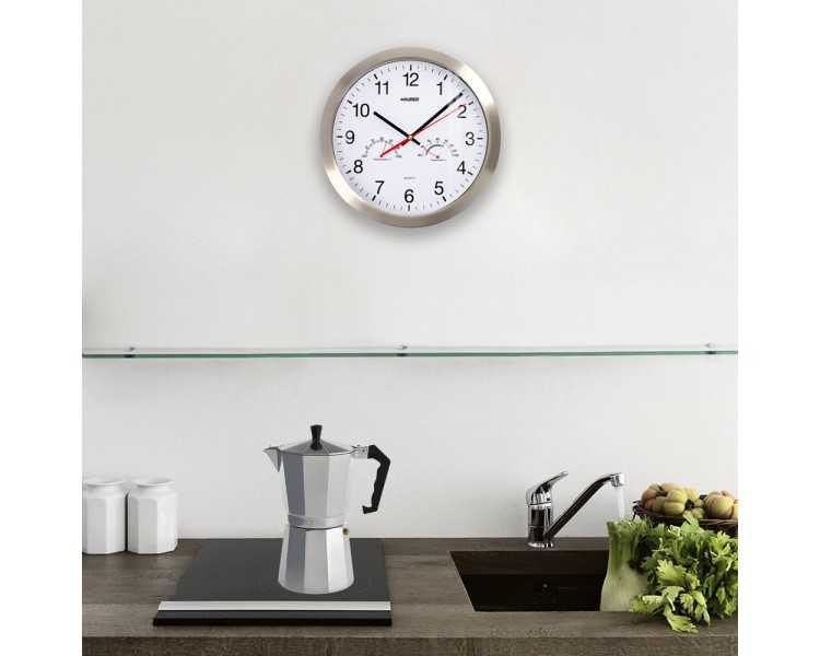 Reloj De Pared Ø 30 cm. Con Higrometro y Termometro. Frontal En Acero
