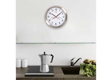 Reloj De Pared Ø 30 cm. Con Higrometro y Termometro. Frontal En Acero