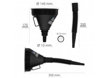 Embudo Boca Ancha Ø 145 mm.Con Prolongador Flexible y Filtro Metalico. Embudo gasoil, embudo gasolina, embudo combustible