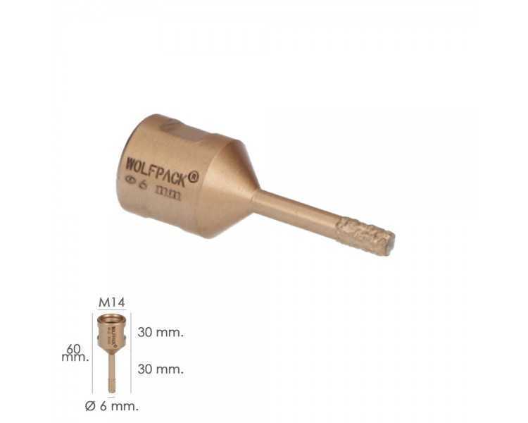 Corona Diamante Para Amoladora Ø 6 mm. Conexión Rosca M14. Corte Seco