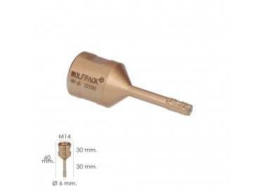 Corona Diamante Para Amoladora Ø 6 mm. Conexión Rosca M14. Corte Seco