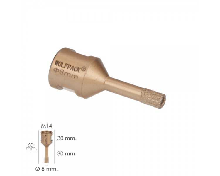 Corona Diamante Para Amoladora Ø 8 mm. Conexión Rosca M14. Corte Seco