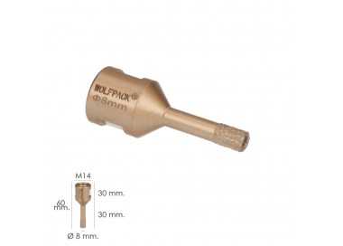 Corona Diamante Para Amoladora Ø 8 mm. Conexión Rosca M14. Corte Seco