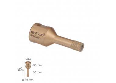 Corona Diamante Para Amoladora Ø 10 mm. Conexión Rosca M14. Corte Seco