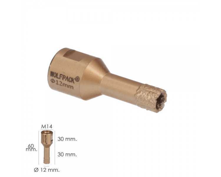 Corona Diamante Para Amoladora Ø 12 mm. Conexión Rosca M14. Corte Seco