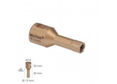 Corona Diamante Para Amoladora Ø 12 mm. Conexión Rosca M14. Corte Seco