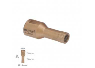 Corona Diamante Para Amoladora Ø 14 mm. Conexión Rosca M14. Corte Seco