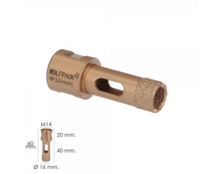 Corona Diamante Para Amoladora Ø 16 mm. Conexión Rosca M14. Corte Seco