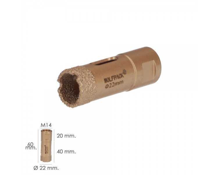 Corona Diamante Para Amoladora Ø 22 mm. Conexión Rosca M14. Corte Seco