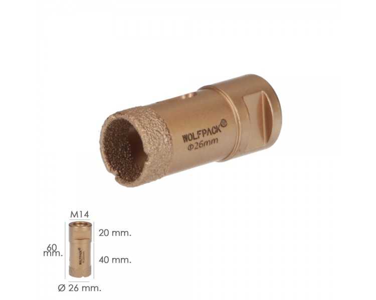 Corona Diamante Para Amoladora Ø 26 mm. Conexión Rosca M14. Corte Seco