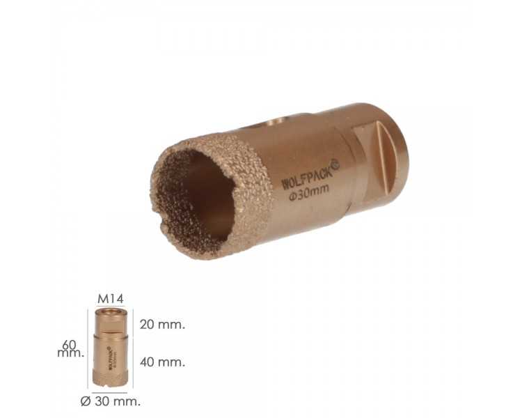 Corona Diamante Para Amoladora Ø 30 mm. Conexión Rosca M14. Corte Seco