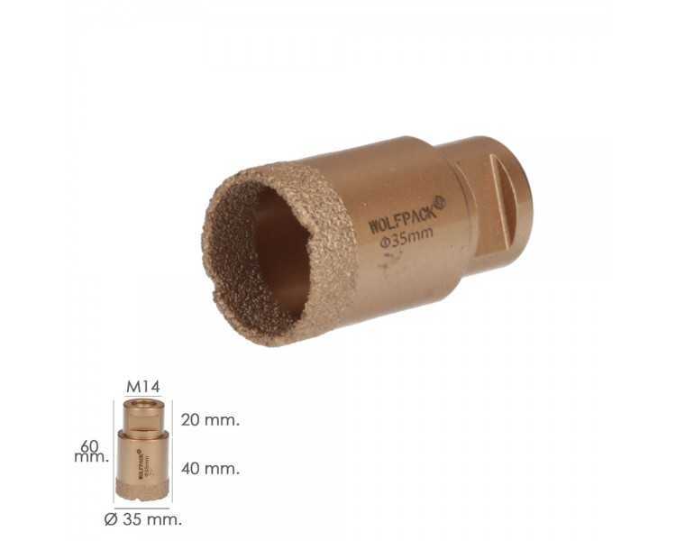 Corona Diamante Para Amoladora Ø 35 mm. Conexión Rosca M14. Corte Seco