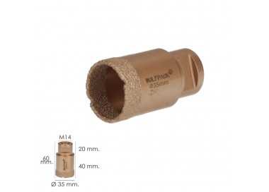 Corona Diamante Para Amoladora Ø 35 mm. Conexión Rosca M14. Corte Seco