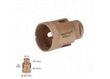 Corona Diamante Para Amoladora Ø 40 mm. Conexión Rosca M14. Corte Seco