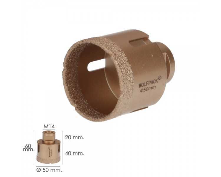 Corona Diamante Para Amoladora Ø 50 mm. Conexión Rosca M14. Corte Seco