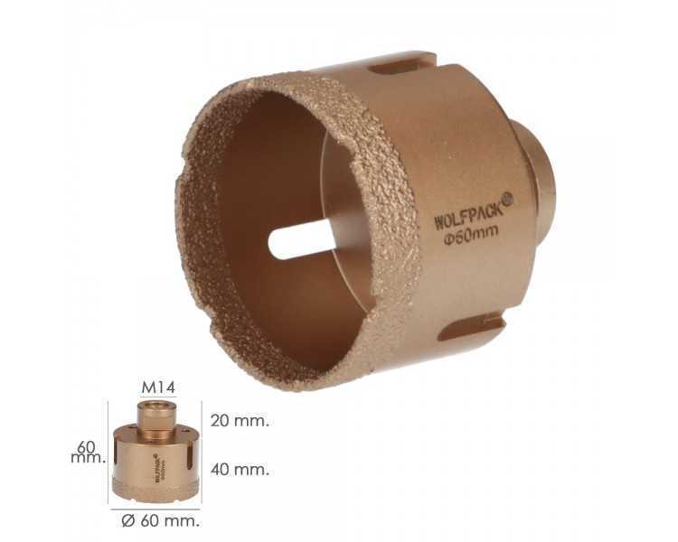 Corona Diamante Para Amoladora Ø 60 mm. Conexión Rosca M14. Corte Seco