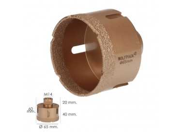 Corona Diamante Para Amoladora Ø 65 mm. Conexión Rosca M14. Corte Seco