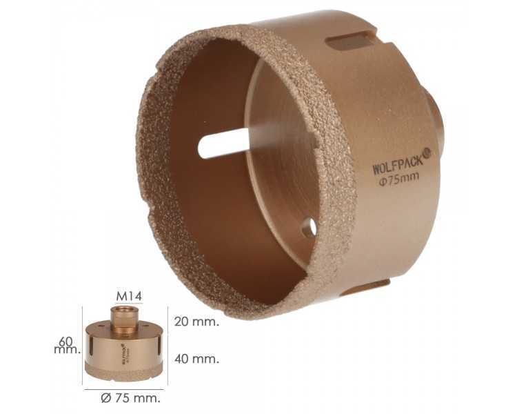 Corona Diamante Para Amoladora Ø 75 mm. Conexión Rosca M14. Corte Seco