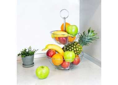 Frutero 2 Niveles, Acero Cromado, Doble Canasta De Rejilla, Ø 30x46 (Alt) cm.