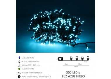 Guirnalda Luces Navidad 300 Leds Color Azul Hielo. Luz Navidad Interiores y Exteriores Ip44