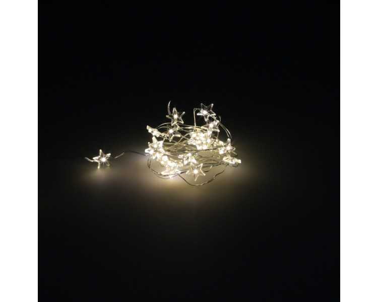 Guirnalda Luces Navidad Estrellas 20 Leds Color Blanco Calido.Luz navidad interiores y exteriores IP44 A Pilas 3AA (No Incluida)
