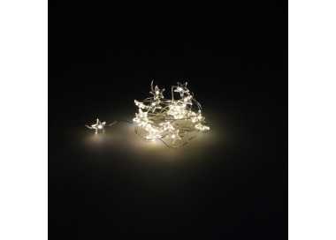 Guirnalda Luces Navidad Estrellas 20 Leds Color Blanco Calido.Luz navidad interiores y exteriores IP44 A Pilas 3AA (No Incluida)