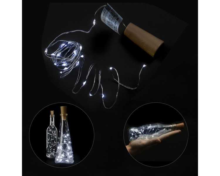 Luces Navidad Guirnalda Led con Tapon 20 Microled Blanco Frio IP20. A Pilas 3 LR44 (Si Incluidas)