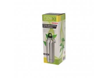 Botella de Agua Aluminio Con mosqueton, Cierre hermetico 500 ml.