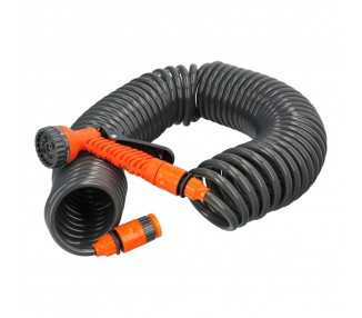 Manguera  Extensible Espiral Autoenroscable Para Riego Jardin 15 MetrosCon Pistola y Conectores