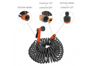 Manguera  Extensible Espiral Autoenroscable Para Riego Jardin 15 MetrosCon Pistola y Conectores