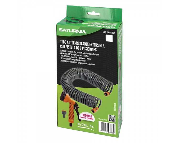 Manguera  Extensible Espiral Autoenroscable Para Riego Jardin 15 MetrosCon Pistola y Conectores